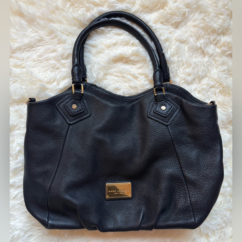 Marc Jacobs New York Black Pebbled Leather Tote Bag Gold Hardware